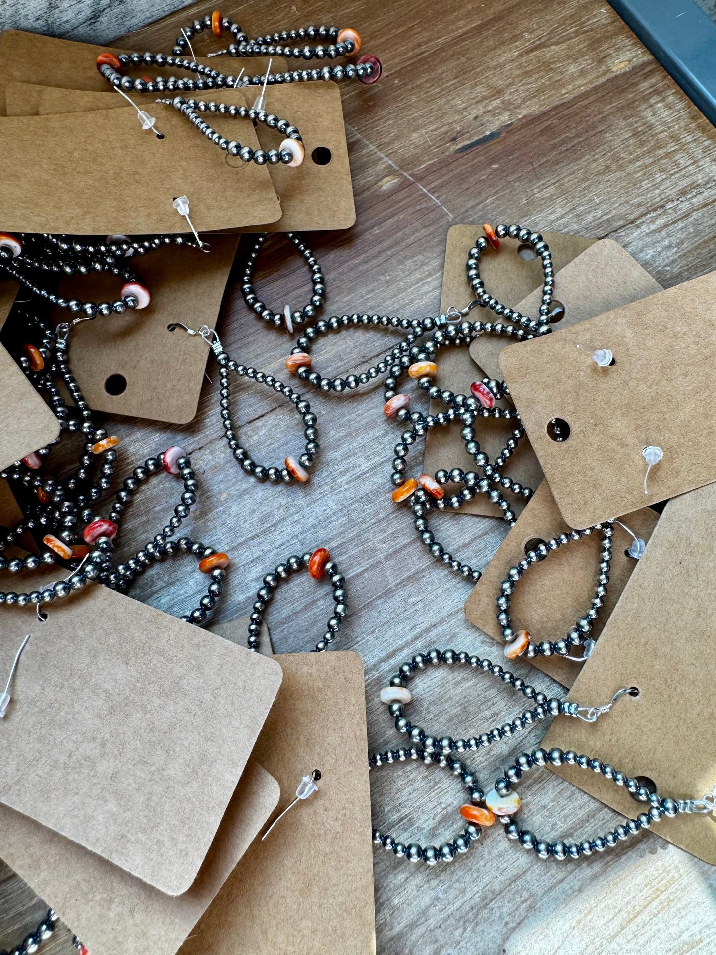 Teardrop Earrings – Sterling Silver with Spiny Oyster Center