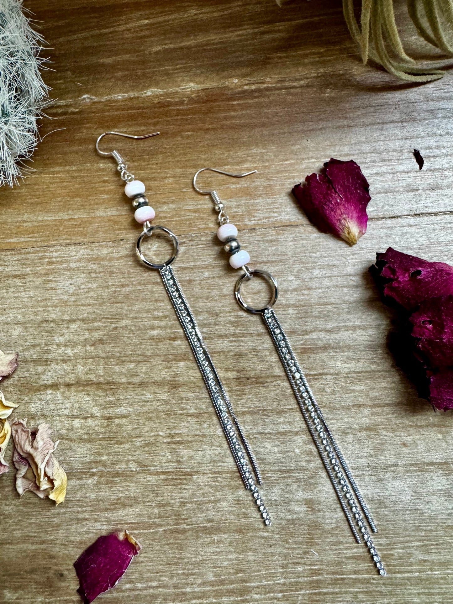 Chic dangle earrings with pink conch & sterling silver pearls