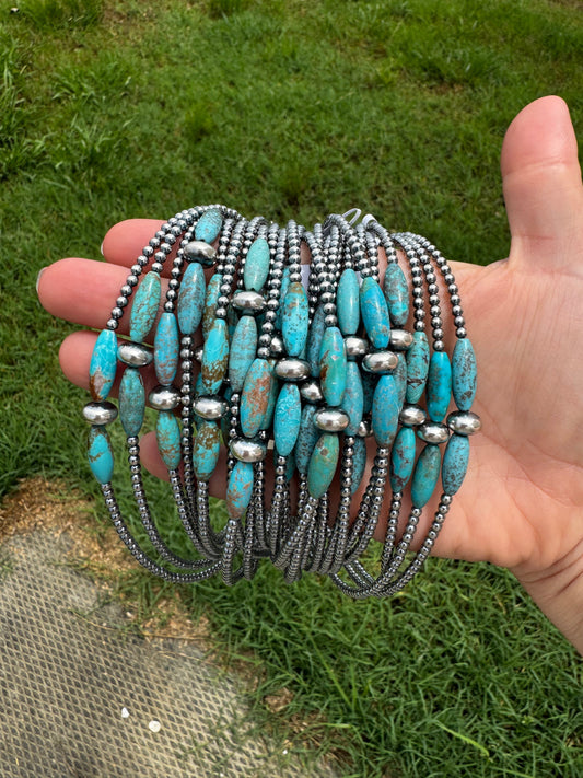 15-Inch Sterling Silver Pearl & Blue Turquoise Torpedo Choker