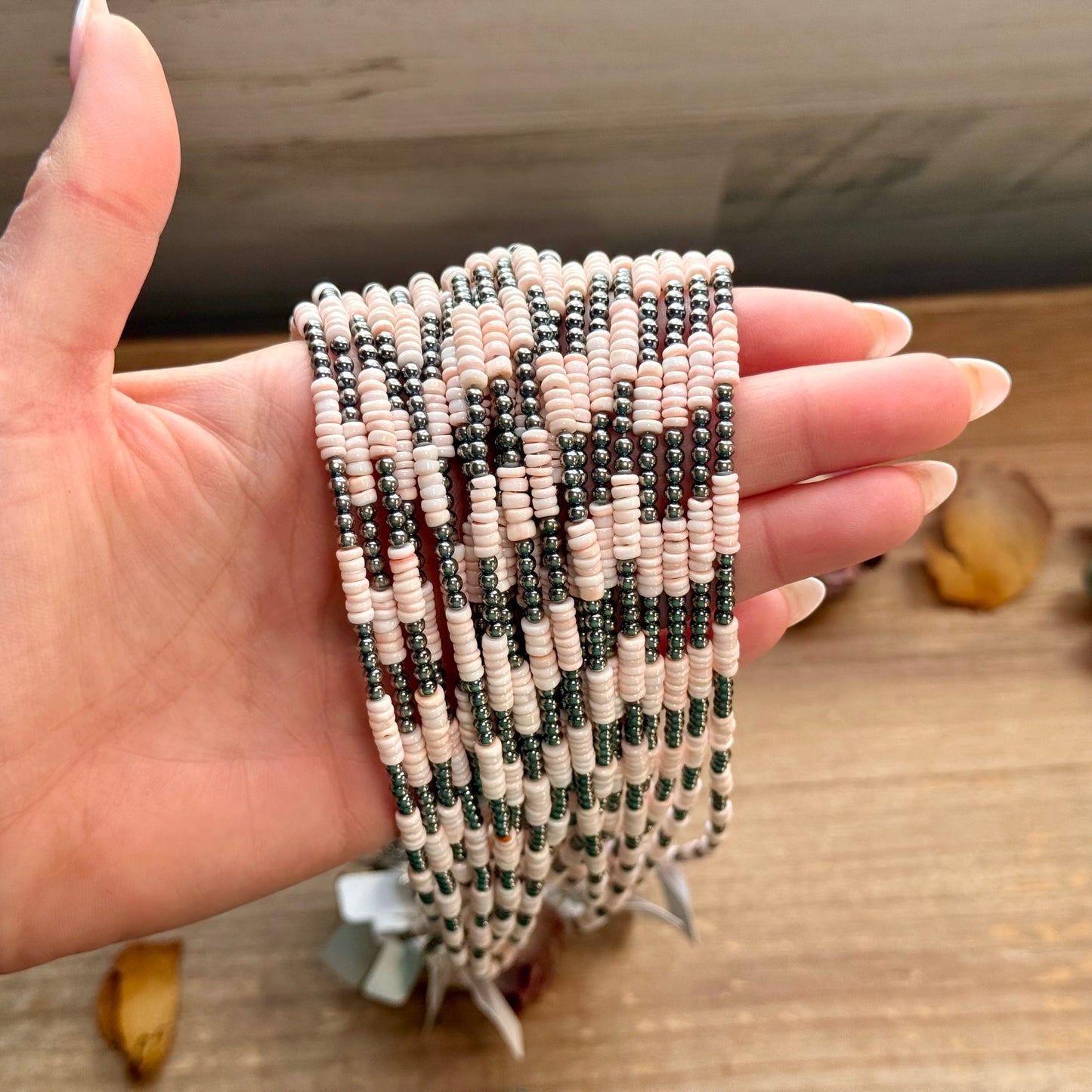 Pink Conch Heishi & 3mm Sterling Silver Pearl Necklace 20 inch