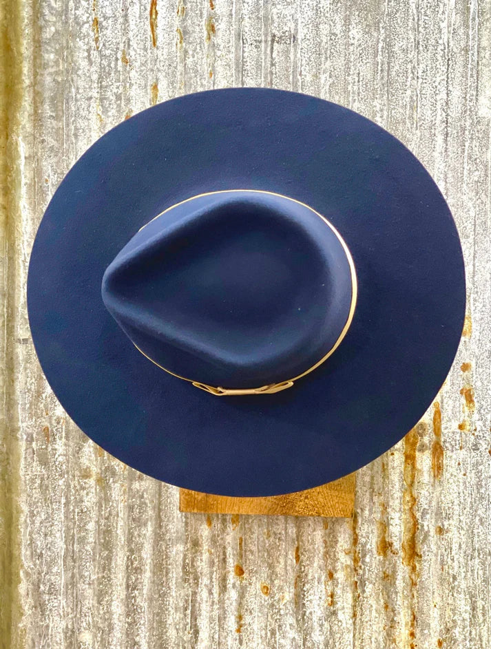 NAVY Pinch Front Fedora Style Wool Hat