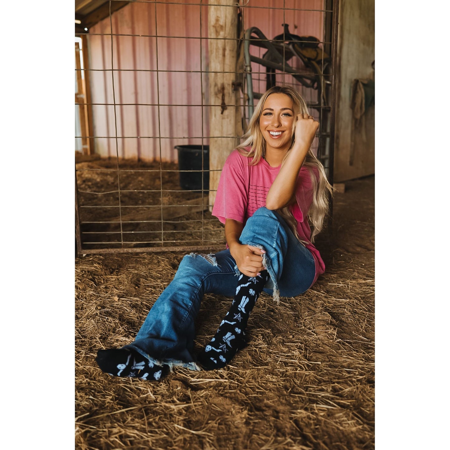 Get Western Black and White Performance Boot Socks