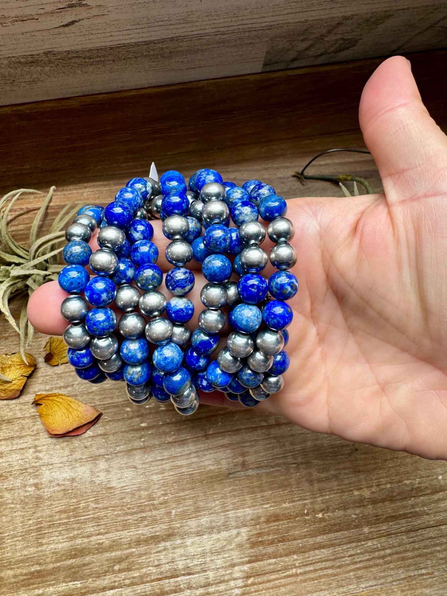 Lapis & Sterling Silver Bracelet – 6.5 Inch + Extender – 8 mm Round Beads