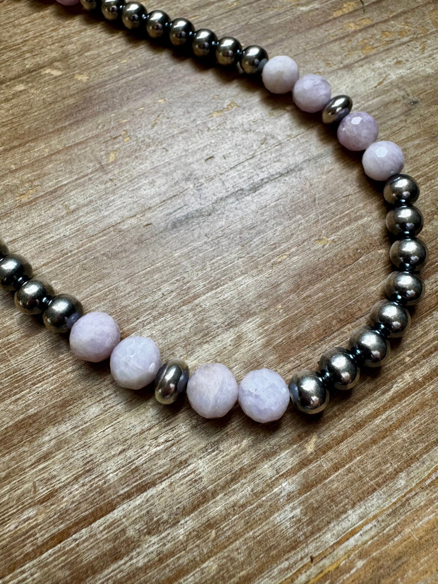 Faceted Kunzite & Sterling Silver Necklace – 8 mm Pearls – 20 Inch