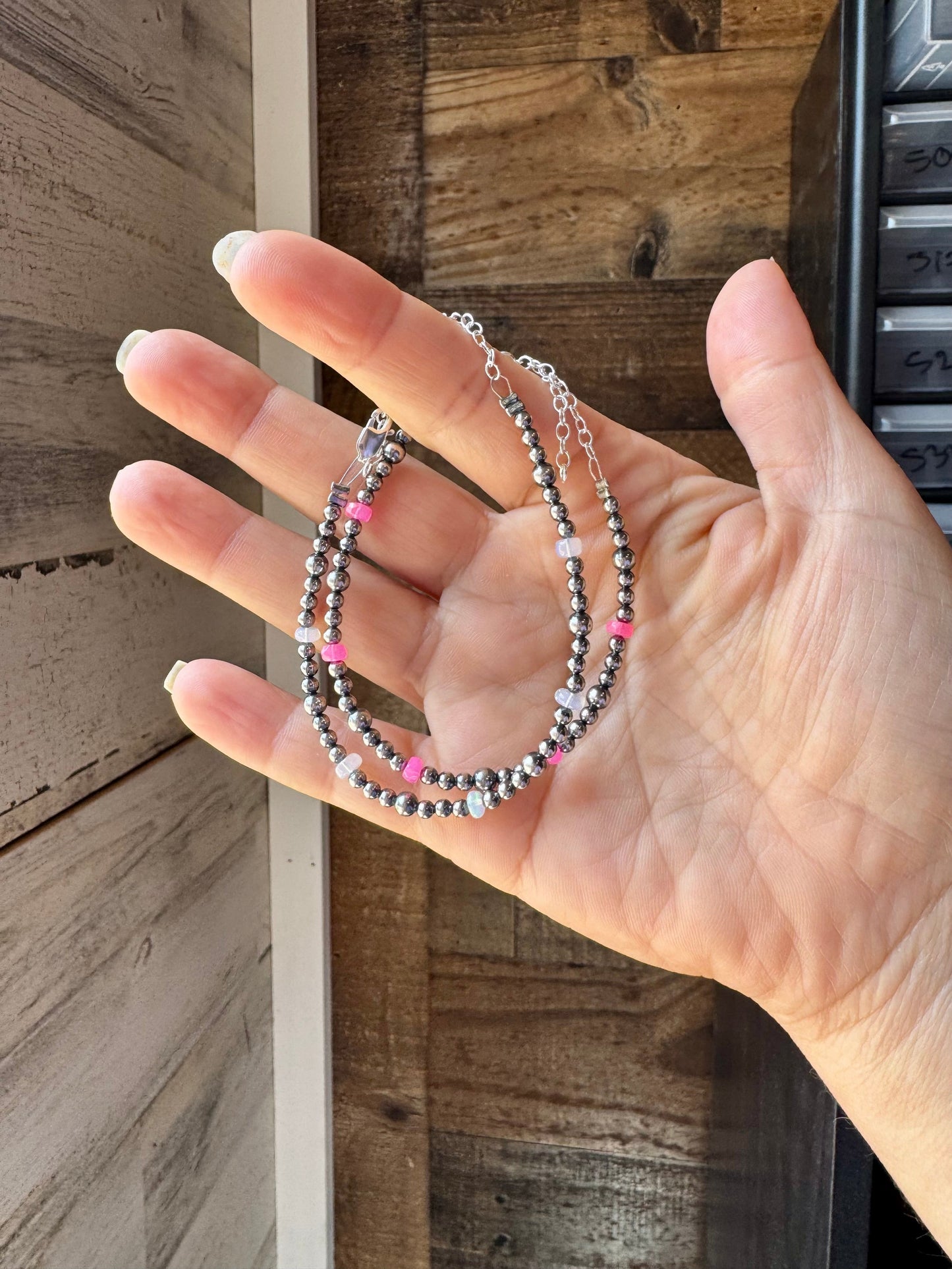 White Opal & Sterling Silver Pearl Bracelet