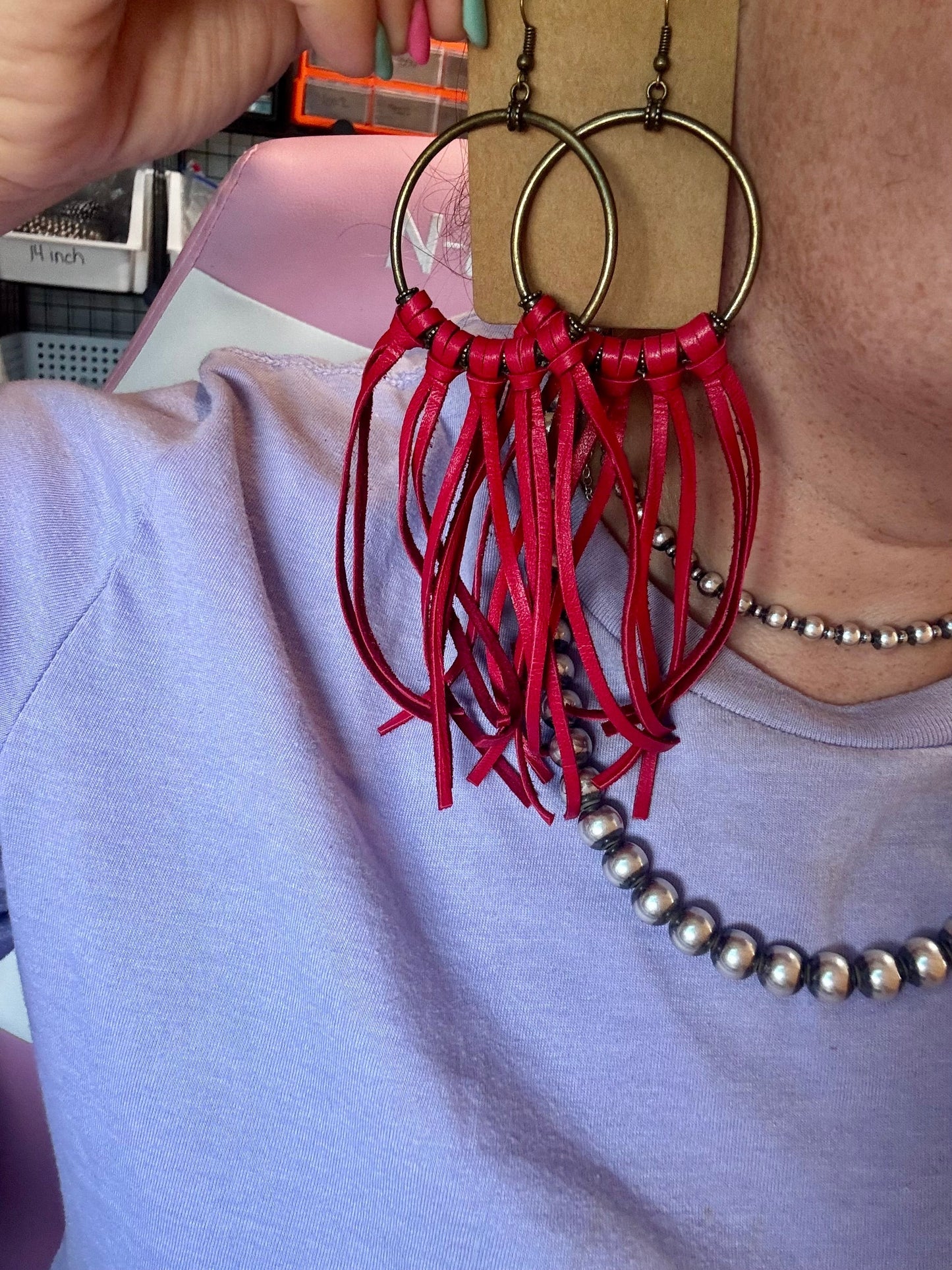 10 options Deer Skin Leather Hoop Earrings – 6.5" – Final Edition – USA Made