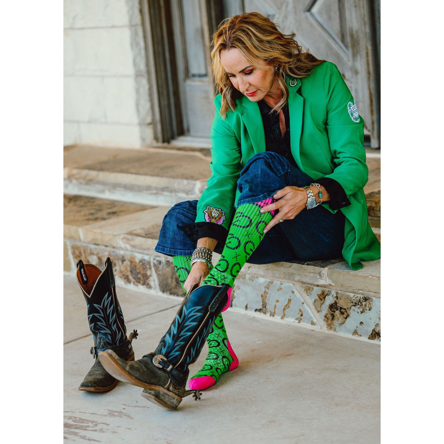 High Maintenance Cowgirl Kelly Green/Pink Performance Socks