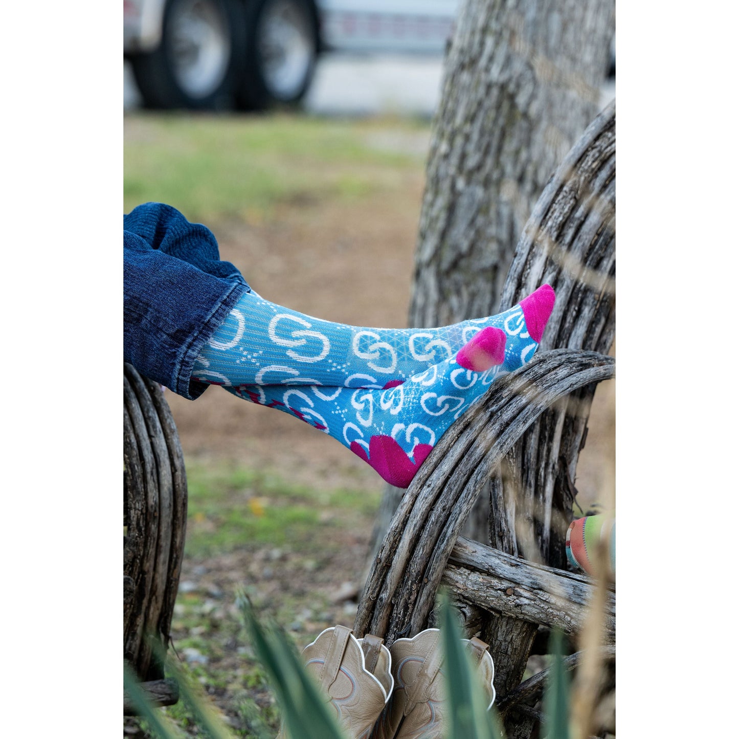 High Maintenance Cowgirl Sky Blue Performance Boot Socks