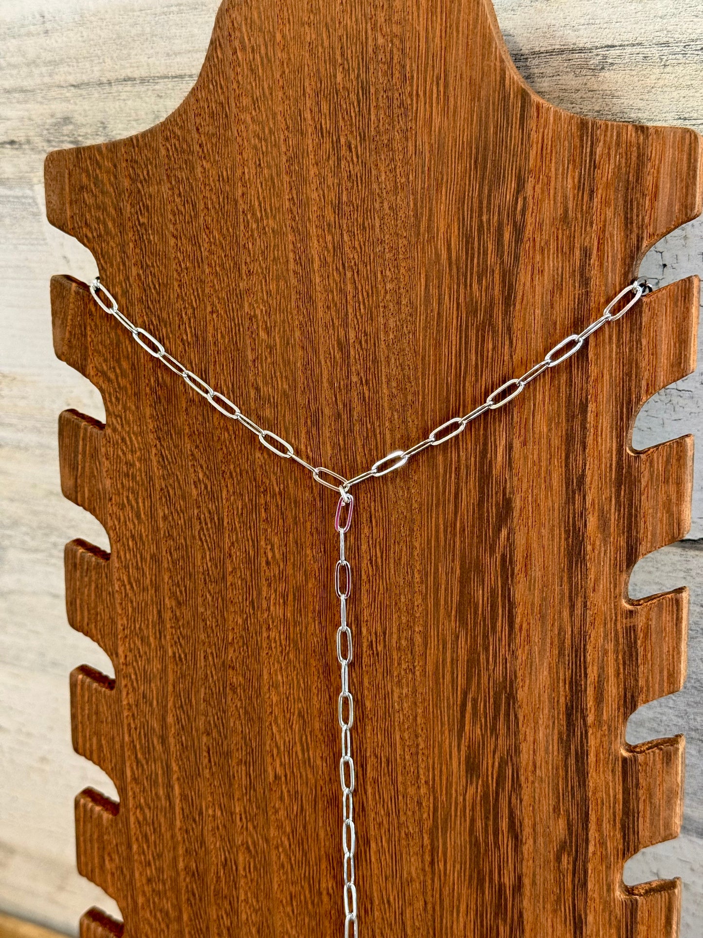 Silver Lariat necklace - paperclip chain