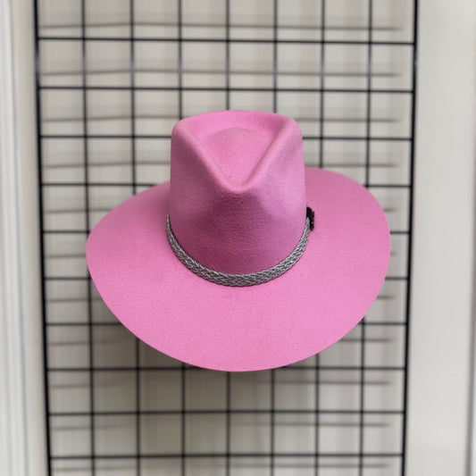 PINK Pinch Front Fedora Style Wool Hat