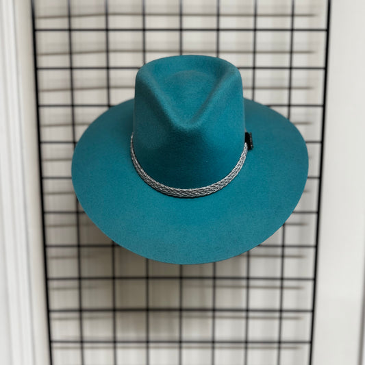 TURQUOISE Pinch Front Fedora Style Wool Hat