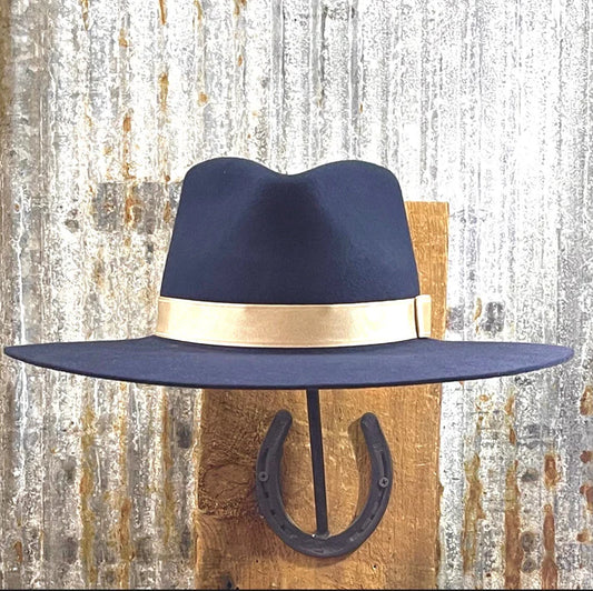 NAVY Pinch Front Fedora Style Wool Hat