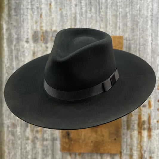 BLACK Pinch Front Fedora Style Wool Hat