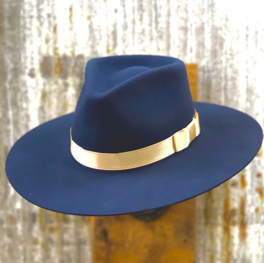 NAVY Pinch Front Fedora Style Wool Hat